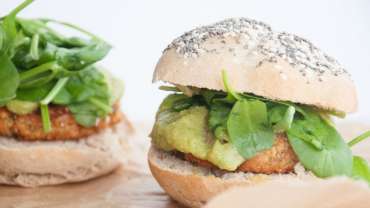 Falafel Burger With Avocado Sauce and Spinach